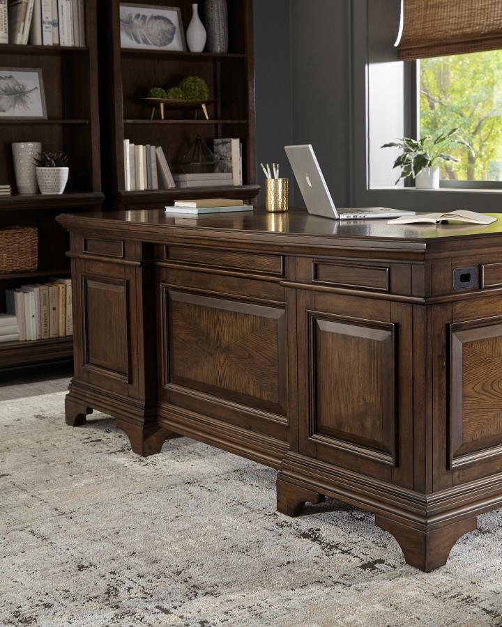 Hartshill 72-inch 7-drawer Executive Desk - Burnished Oak