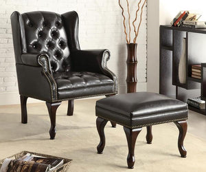 Roberts Upholstered Wingback Chair and Ottoman Set - Black