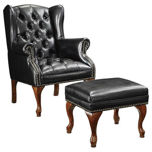 Roberts Upholstered Wingback Chair and Ottoman Set - Black