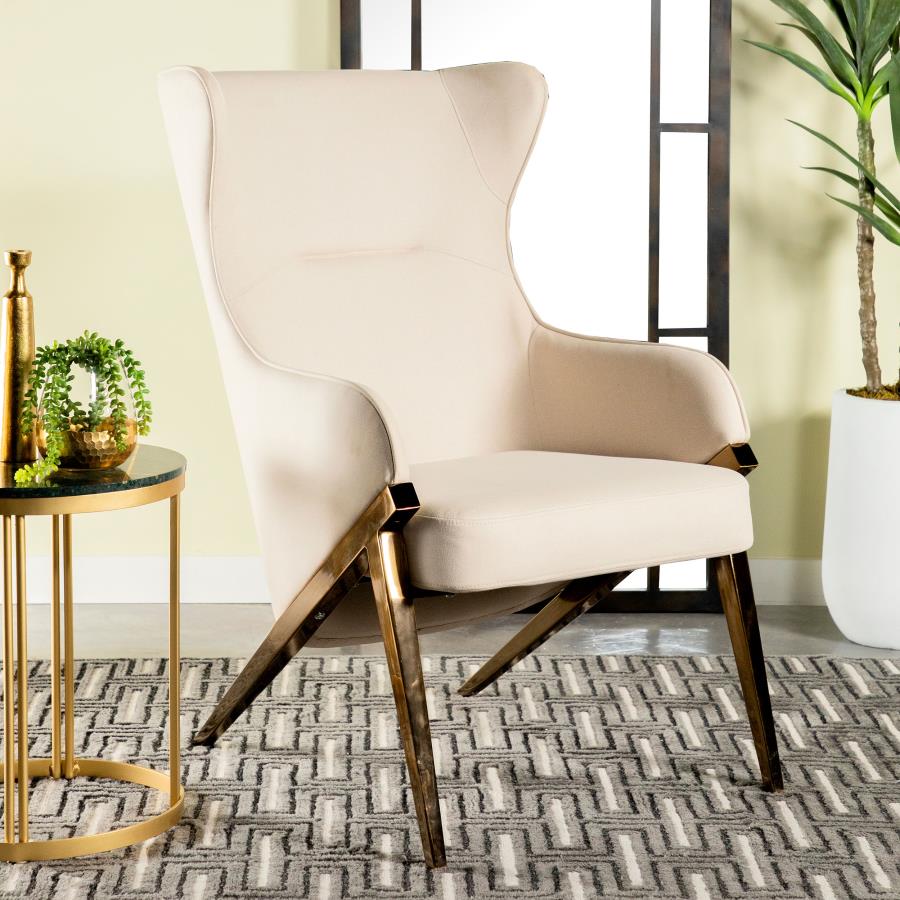 Walker Upholstered high Wingback Accent Chair - Cream