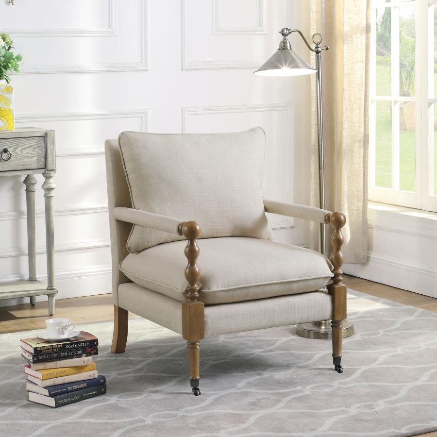 Dempsy Upholstered Accent Chair with Casters - Beige