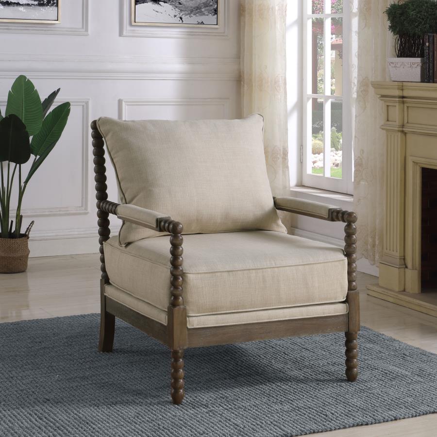 Blanchett Upholstered Bobbin Accent Chair - Beige and Natural