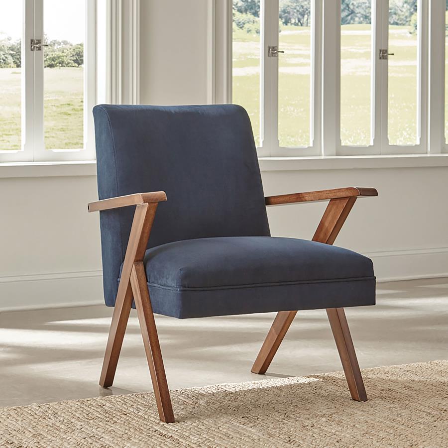 Cheryl Upholstered Wood Arm Accent Chair - Dark Blue