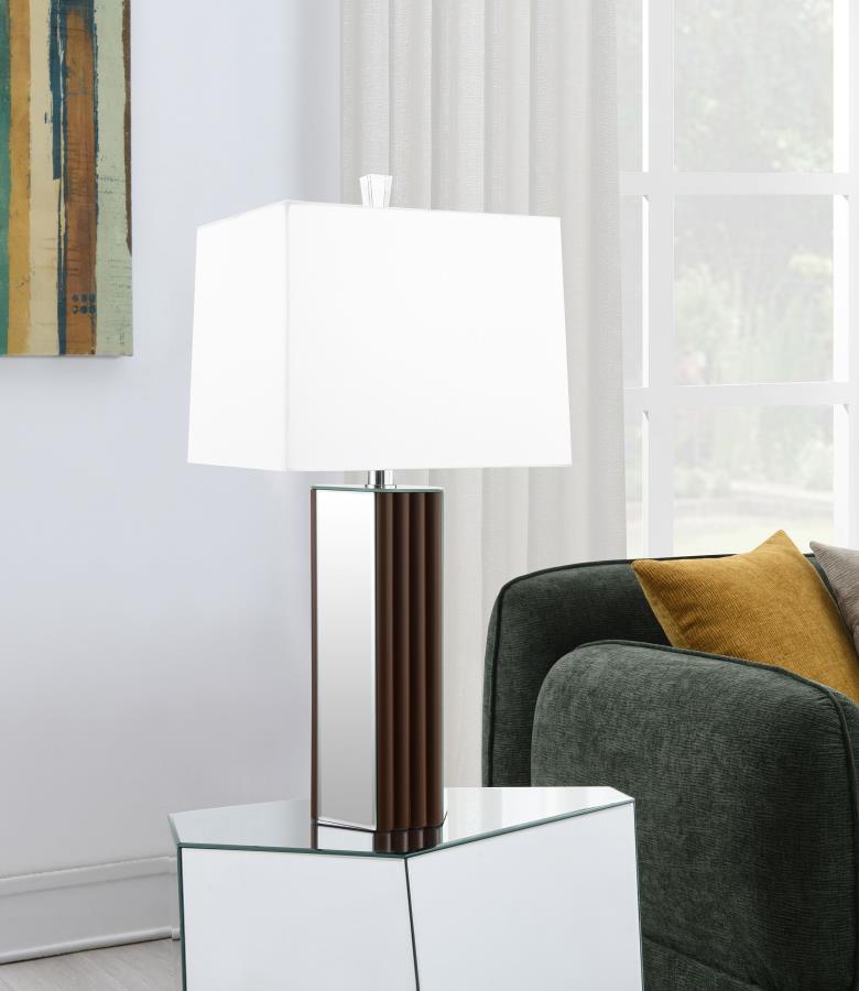 Elena 30-inch Square Tapered Mirrored Table Lamp - Brown