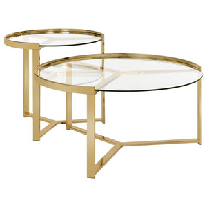 Delia 2-Piece Round Glass Top Nesting Coffee Table - Gold