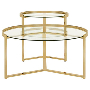 Delia 2-Piece Round Glass Top Nesting Coffee Table - Gold