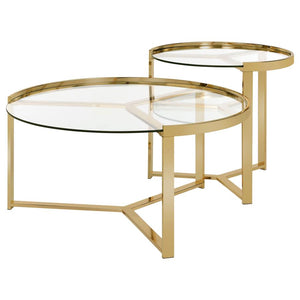 Delia 2-Piece Round Glass Top Nesting Coffee Table - Gold