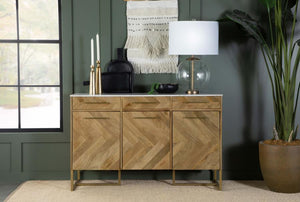 Keaton 3-door Marble Top Herringbone Accent Cabinet - Natural