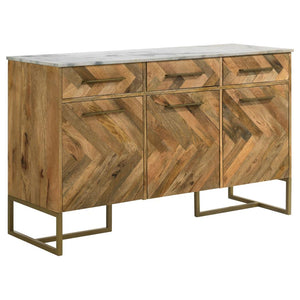 Keaton 3-door Marble Top Herringbone Accent Cabinet - Natural