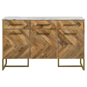 Keaton 3-door Marble Top Herringbone Accent Cabinet - Natural