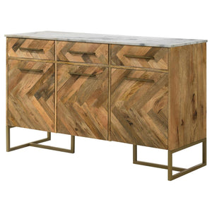 Keaton 3-door Marble Top Herringbone Accent Cabinet - Natural