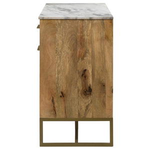 Keaton 3-door Marble Top Herringbone Accent Cabinet - Natural