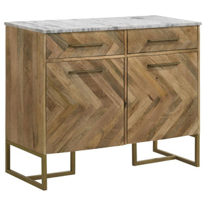 Keaton 2-door Marble Top Herringbone Accent Cabinet - Natural