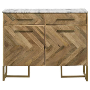 Keaton 2-door Marble Top Herringbone Accent Cabinet - Natural