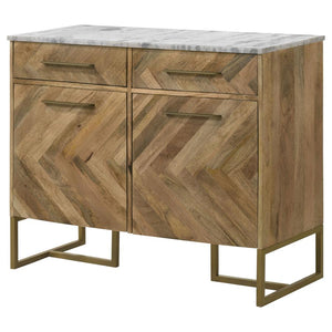 Keaton 2-door Marble Top Herringbone Accent Cabinet - Natural