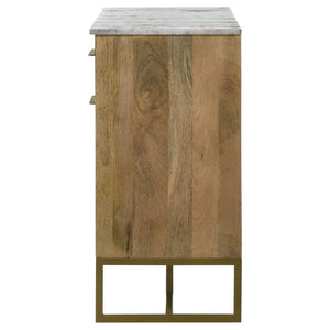 Keaton 2-door Marble Top Herringbone Accent Cabinet - Natural