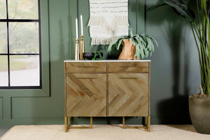 Keaton 2-door Marble Top Herringbone Accent Cabinet - Natural