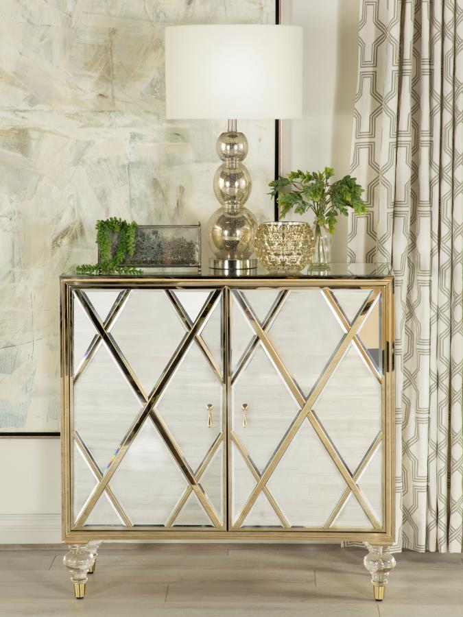 Astilbe 2-door Mirrored Accent Cabinet - Silver and Champagne