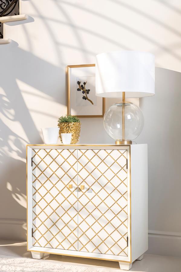 Belinda 2-door Storage Accent Cabinet - White and Gold