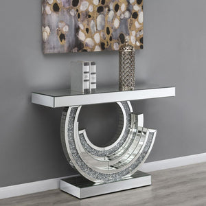 Imogen Sculptural Mirrored Entryway Console Table - Silver