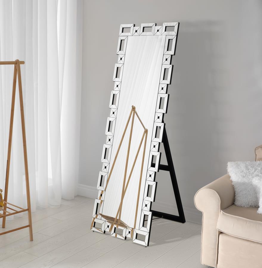 Tavin 24 x 65 Inch Geometric Frame Standing Mirror - Silver