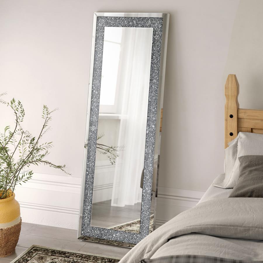 Valerie 24 x 63 Inch Acrylic Crystal Floor Mirror - Silver