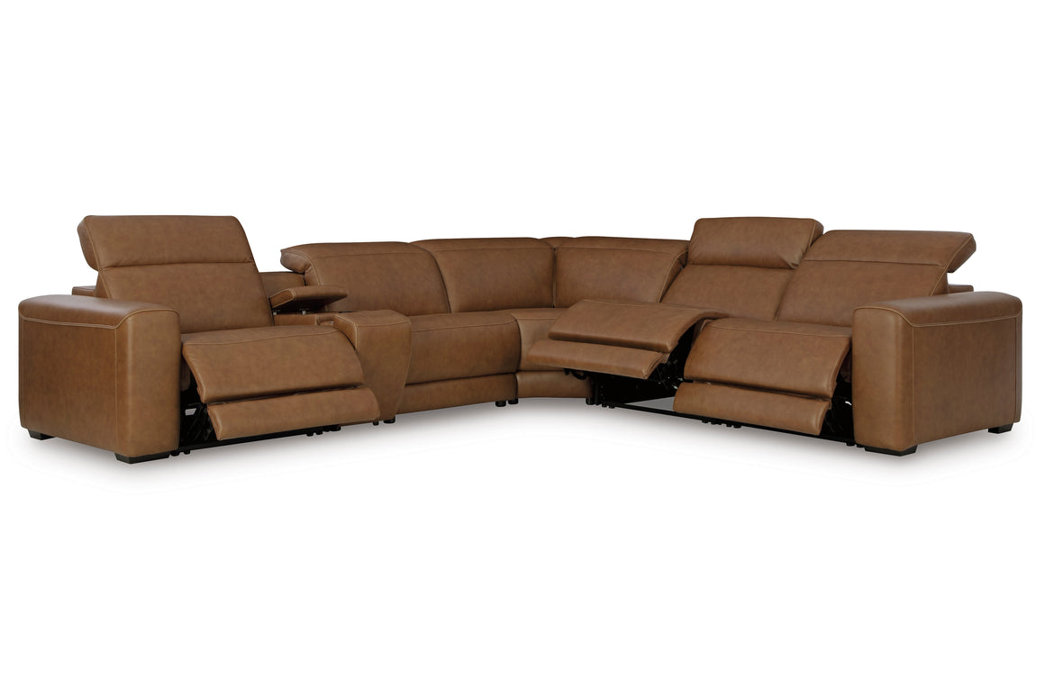 Magic Man 6-Piece Power Reclining Sectional with Console - Caramel