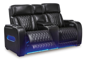 Boyington Dual Power Leather Reclining Loveseat with Console - Black