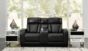 Boyington Dual Power Leather Reclining Loveseat with Console - Black