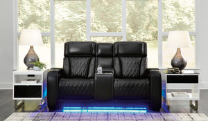 Boyington Dual Power Leather Reclining Loveseat with Console - Black